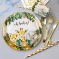 Yuzioey Safari Baby Shower Decorations Jungle Animals Baby Shower Party Supplies Tableware Serves 24 Gold Foil Paper Plates Napkins Cups