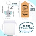 108 pack 36 Sets Baby Shower Favors for Baby Elephant Keychains 36 Pieces Organza Bags 36 Pieces Thank Kraft Tags with 15 Meters Jute Rope gender reveal party favors baby shower gifts for guest Blue