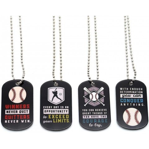 12-Pack Baseball Motivational Dog Tag Necklaces Wholesale Bulk Pack of 1 Dozen Necklaces Party Favors Sports Gifts Uniform Supplies for Baseball Players Coaches Fans Team Members