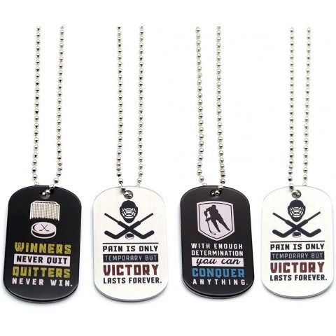 12-Pack Hockey Motivational Dog Tag Necklaces Wholesale Bulk Pack of 1 Dozen Hockey Necklaces Party Favors Gifts Uniform Supplies for Hockey Players Fans Team Members