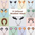 13PCS Woodland Animal Headbands Forest Friend Wild One Camping Theme Felt Ears Headbands For Woodland Creature Theme Baby Shower Birthday Party Favors Kids Adults Cosplay Apparel Party Supplies