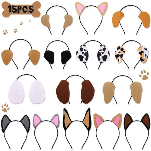 15 PCS Puppy Dogs Ear Headbands for Pet Birthday Party Favors Adults Costumes Dress-up Photo Booth Props Party Supplies