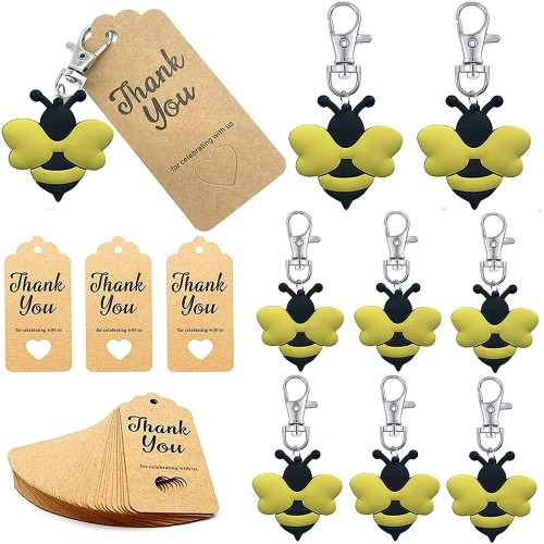 20 Pack Baby Shower Return Gifts for Guests Bee Keychains + Thank You Kraft Tags for Bee Theme Party Favors Baby Shower Favors Birthday Party Supplies