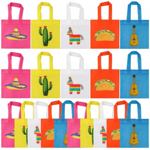 20 Pcs Fiesta Cinco de Mayo Goodie Treat Bags Non-Woven Candy Goodie Gift Party Bags with Handles for Party Favor Kids Birthday Baby Shower Bachelorette Mexican Fiesta Theme Party Decorations