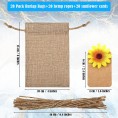 20 Pieces Sunflower Burlap Bags with Drawstring Linen Drawstring Pouches Treat Bags with Fake Sunflower Decorations and Present Tags for Wedding Birthday Party Favor Supplies