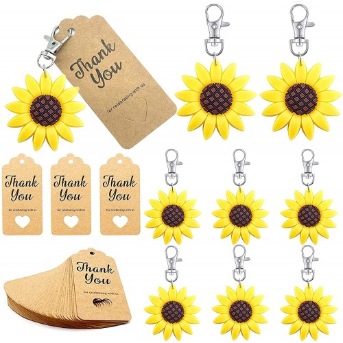 20 Sets Baby Shower Return Gifts for Guests Sunflower Keychains + Thank You Kraft Tags for Sunflower Theme Party Favors Baby Shower Favors Baby Shower Party Goodie Bag Decor for Birthday Party