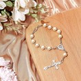 24 Pieces First Communion Gifts Bracelet Girls Charm Baptism Rosary Party Favors Mini Rosaries Baptism Favor Faux Plated Pearl Christening Rosary Beads with Organza Bags for Baby Girl BoySilver