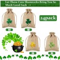 24 Sets St. Patrick's Day Party Favor Bags Shamrock Burlap Bags Rustic Goody Bags Kraft Paper Mini Tags with Rope Craft Hang Tags for Party Festival Label Wedding Irish Holiday Hanging Decor