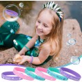 28 Pieces Mermaid Silicone Bracelets Under The Sea Rubber Wristband Mermaid Wristband I Love Mermaid Birthday Party Favors Supplies for Girls Boys Adults Goodies Bag Filler School Reward