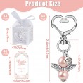 AerWo 48 Sets Baby Shower Favors Including Cute Angel Keychains Favor Boxes and Thank You Cards for Baptism Favors Bridal Shower Favors Wedding Favors Gender Reveal Party Favors Pink