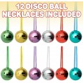 ArtCreativity Assorted Colors Disco Ball Necklaces Pack of 12 Disco Theme 70s Party Decorations Disco Photo Booth Props Dance Party Favors and Supplies for Kids and Adults