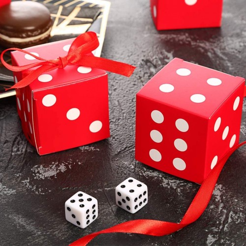 AWELL Red Dice Favor Box Bulk 2x2x2 inches with Red Ribbon Casino Party Decoration Pack of 50