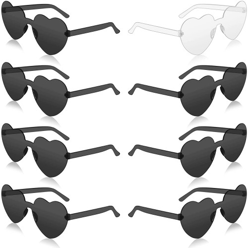 Bachelorette Party Favors Frameless Sunglasses 8 Packs Heart Shaped Sunglasses for Women Bride & Team Bride Party Supplies Black and Translucent