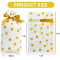 BEISHIDA 50Pcs Gold Dot Party Favor Drawstring Bag Baby Shower Birthday Gift Bag Candy Goodies Stand Up Wrapping Bag for Wedding Bridal Shower Graduation Halloween Christmas9.3x5.9in
