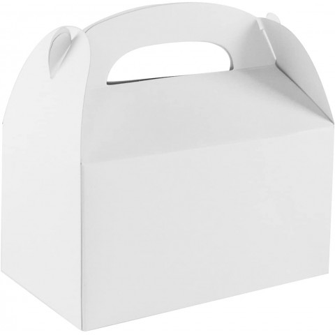 Blank White Color Treat Gift Paper Cardboard Boxes with Handles for Arts & Crafts Candy Goodie Bags Picnic Snacks Birthday Party Favors Baby Shower Weddings 12 Pack 6.25" x 3 1 2" x 3.25"