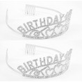 CAVETEE Silver Birthday Queen Crown and Sash- Rhinestone Birthday Tiara and Sash for Women Birthday Party Favors Glitter Birthday Decorations（Multi Color Letter）