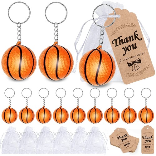 CiciBear 36 Pack Sports Party Return Favors with 12 Mini Basketball Keychains 12 Thank You Tags and 12 Gift Bags for Basketball Themed Party Baby Shower Birthday School Rewards
