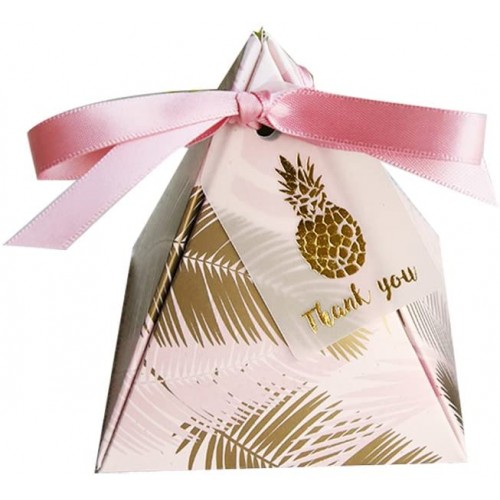 Colias Wing 100 pcs Golden Pineapple Leaves Wedding Party Favor Candy Boxes with Ribbon-Large