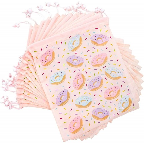 Donut Drawstring Party Favor Bags 12 x 10 in Pink 12 Pack