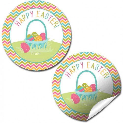 Easter Basket Happy Easter Themed Gift Tag Sticker Labels for Kids 40 2" Party Circle Stickers by AmandaCreation Great for Party Favors Envelope Seals & Goodie Bags