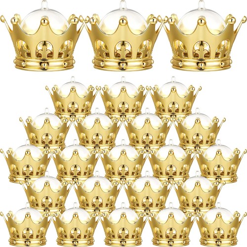 Gold Fillable Crown Princess with Dome Party Favors Decorative Crown Candy Storage Boxes Fillable Golden Crown Candy Containers for Baby Shower Birthday Party Supplies 15 Pieces