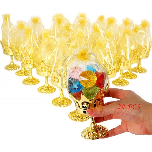 JC HUMMINGBIRD 24 Pieces Fillable Crown Goblet with Pouch Gold,