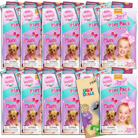 JoJo Siwa Party Favors Pack ~ Bundle of 12 JoJo Siwa Play Packs and Separately Packaged 100 Cat and Dog Stickers with 3 Page Clips JoJo Siwa Party Supplies
