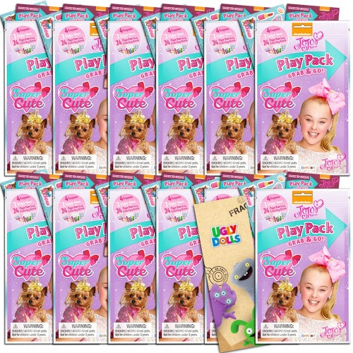 JoJo Siwa Party Favors Pack ~ Bundle of 12 JoJo Siwa Play Packs and Separately Packaged 100 Cat and Dog Stickers with 3 Page Clips JoJo Siwa Party Supplies