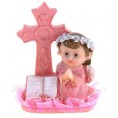 Mega Favors Keepsake Figurine 12 pcs Baby Girl Pink Angel Kneeling Praying Next to Cross | Awesome Decorations or Party Favors | for Baptism First Communion Religious and Special Celebrations