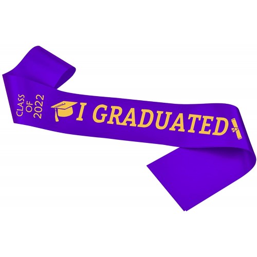 Purple Graduation Sash with Gold Glitter Letter I Graduated Class of 2022 for Graduation Party 2022 Graduation Decorations 2022 Graduation Party Supplies