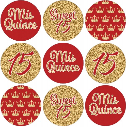 Quinceanera Party Favor Labels Red and Gold 180 Stickers