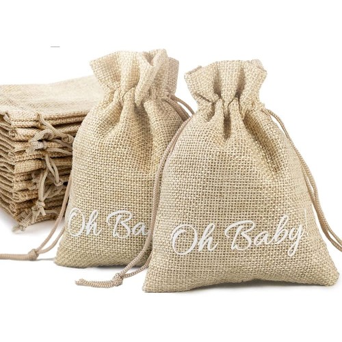 Sweet Baby Co. Baby Shower Favors for 20 Guests Oh Baby Party Favor Bags for Guest Bulk Girls or Boys Gender Neutral Gender Reveal Prizes Fall Games for Boy Girl Muslin Bag for Bottles Letters