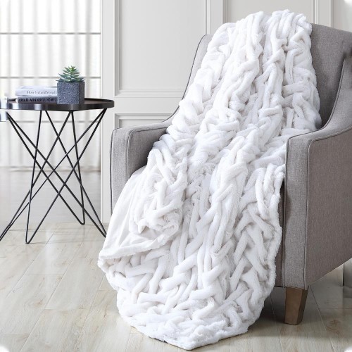 Blankets & Throws| Amrapur Overseas Luxury Solid Braided Off White 50-in x 60-in 2-lb Throw - BO88676