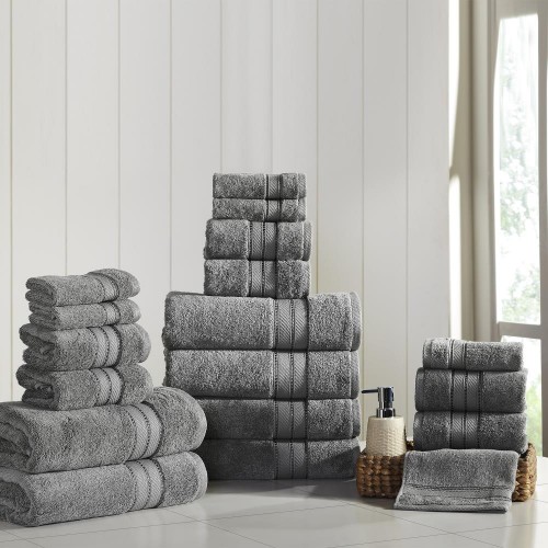 Bathroom Towels| Amrapur Overseas 18-Piece Charcoal Cotton Bath Towel Set (18pc Spunloft) - JB05491