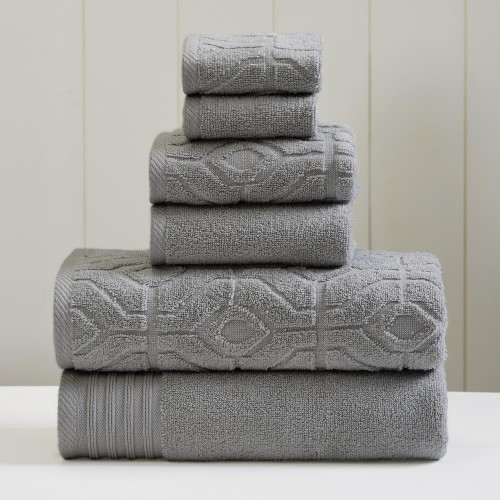 Bathroom Towels| Amrapur Overseas 6-Piece Charcoal Cotton Bath Towel Set (diamond gate) - WF54784