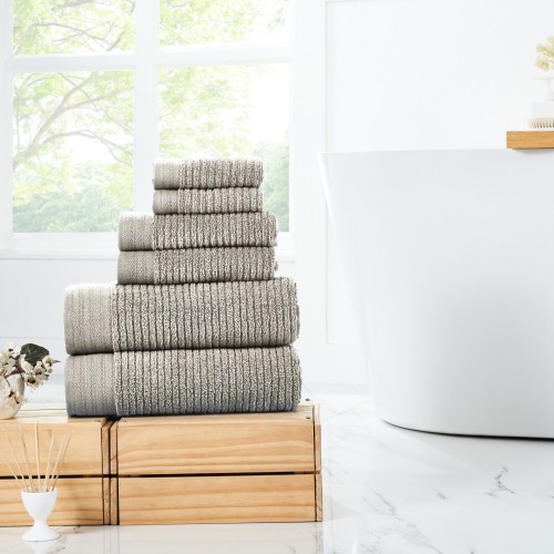 Bathroom Towels| Amrapur Overseas 6-Piece Pumice Cotton Bath Towel Set (Soft Rib Quick Dry Towel Set) - KU41347