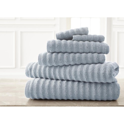 Bathroom Towels| Amrapur Overseas 6-Piece Spa Blue Cotton Bath Towel Set (wavy) - TI74838