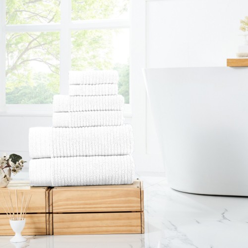 Bathroom Towels| Amrapur Overseas 6-Piece White Cotton Bath Towel Set (Soft Rib Quick Dry Towel Set) - PK08934