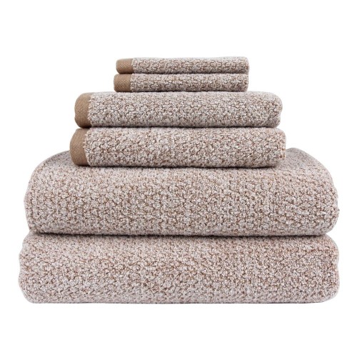 Bathroom Towels| Everplush 6-Piece Khaki (Light Brown) Cotton Bath Towel Set (Diamond Jacquard Towels) - GS91612