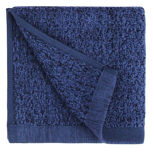 Bathroom Towels| Everplush 6-Piece Navy Blue Cotton Wash Cloth (Diamond Jacquard Towels) - HN77743