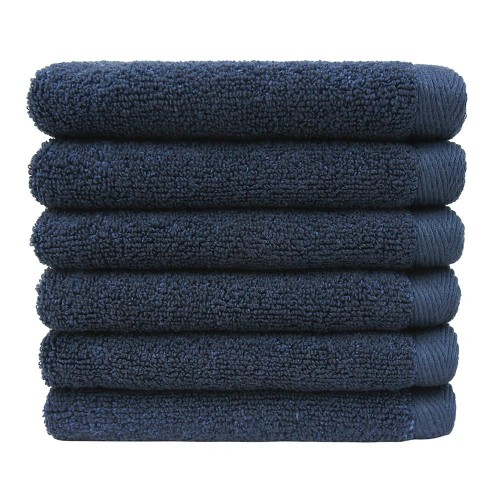 Bathroom Towels| Everplush 6-Piece Navy Blue Cotton Wash Cloth (Flat Loop Towels) - BN80756