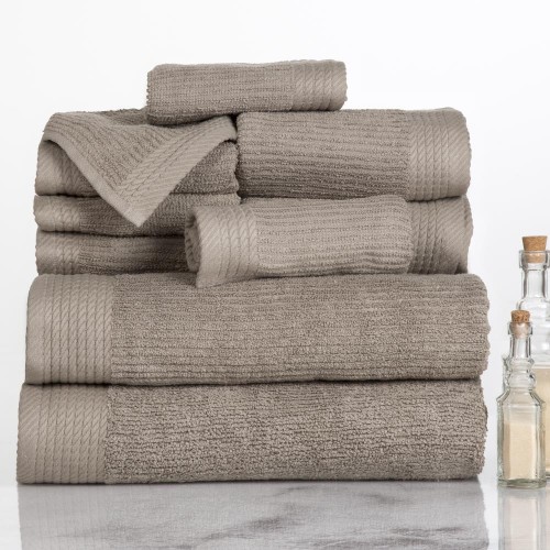 Bathroom Towels| Hastings Home 10-Piece Taupe Cotton Bath Towel Set (Hastings Home Bath Towels) - IP58396