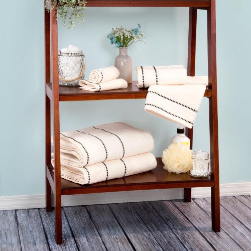 Bathroom Towels| Hastings Home Bone/Black Cotton Bath Towel Set - IB35780