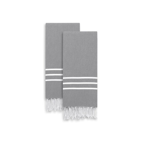 Bathroom Towels| Linum Home Textiles 2-Piece Grey/White Stripes Turkish Cotton Beach Towel (Alara Hand) - MW26562