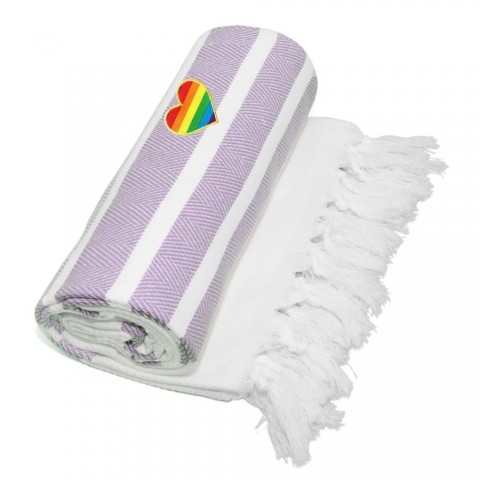 Bathroom Towels| Linum Home Textiles Lilac and White Turkish Cotton Beach Towel (Herringbone- Rainbow Heart) - LV71892