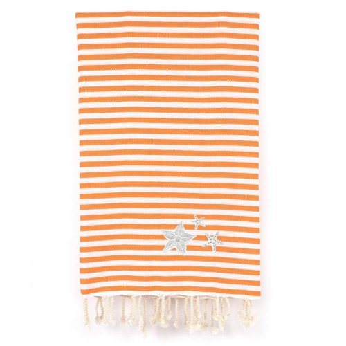 Bathroom Towels| Linum Home Textiles Melon Orange Turkish Cotton Beach Towel (Fun in the Sun- Starfish) - RF53443