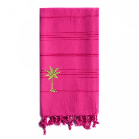 Bathroom Towels| Linum Home Textiles Pretty Pink Turkish Cotton Beach Towel (Summer Fun- Palm) - FJ66472