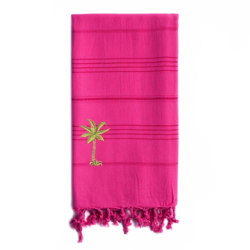 Bathroom Towels| Linum Home Textiles Pretty Pink Turkish Cotton Beach Towel (Summer Fun- Palm) - FJ66472