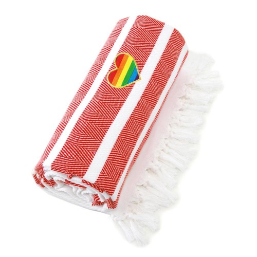 Bathroom Towels| Linum Home Textiles Red and White Turkish Cotton Beach Towel (Herringbone- Rainbow Heart) - GH55462