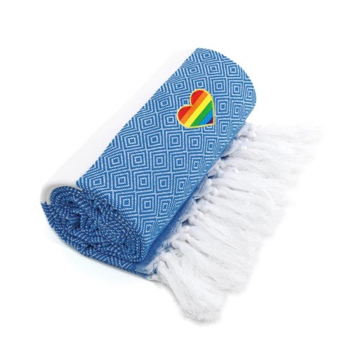 Bathroom Towels| Linum Home Textiles Royal Blue Turkish Cotton Beach Towel (Diamond- Rainbow Heart) - PH23083